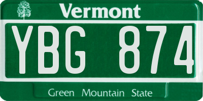 VT license plate YBG874