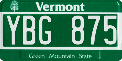 VT license plate YBG875