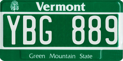 VT license plate YBG889