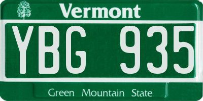VT license plate YBG935