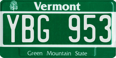 VT license plate YBG953
