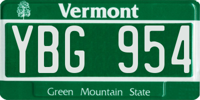 VT license plate YBG954