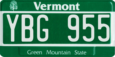VT license plate YBG955