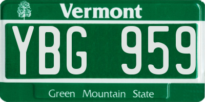 VT license plate YBG959