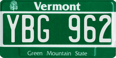 VT license plate YBG962