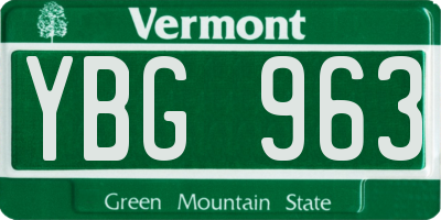 VT license plate YBG963