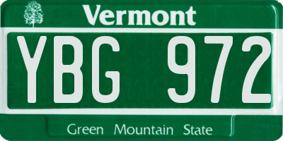 VT license plate YBG972