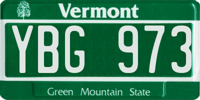 VT license plate YBG973