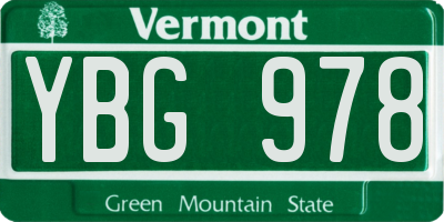 VT license plate YBG978