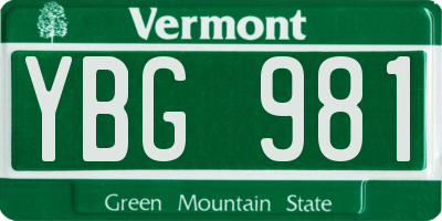 VT license plate YBG981