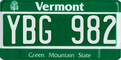 VT license plate YBG982