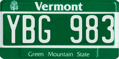VT license plate YBG983