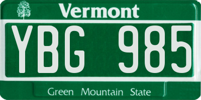 VT license plate YBG985