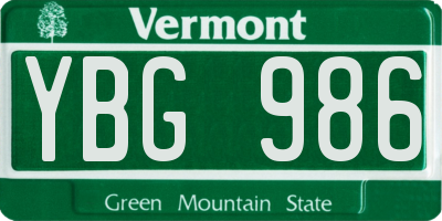 VT license plate YBG986