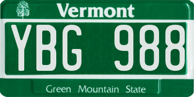 VT license plate YBG988