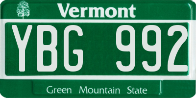 VT license plate YBG992
