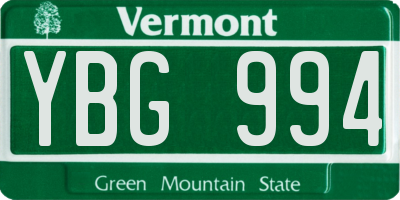 VT license plate YBG994