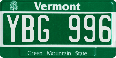 VT license plate YBG996