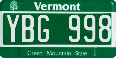 VT license plate YBG998
