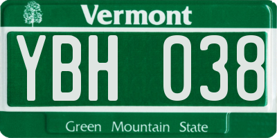 VT license plate YBH038