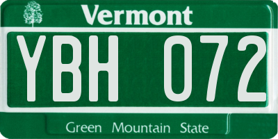VT license plate YBH072