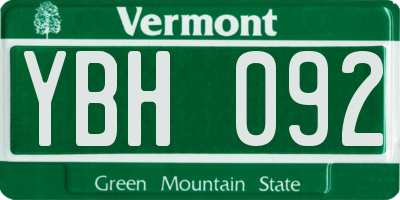VT license plate YBH092