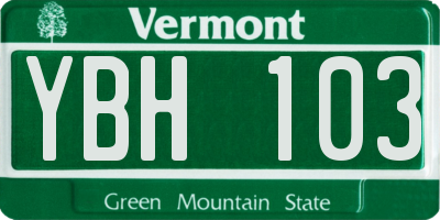 VT license plate YBH103