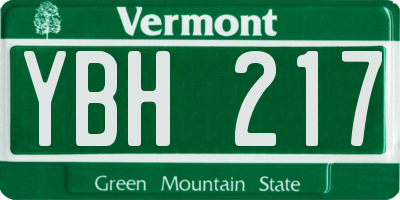VT license plate YBH217