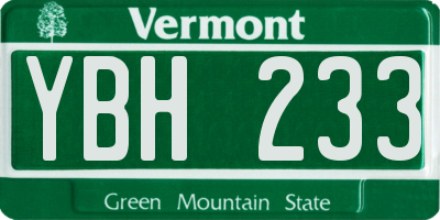 VT license plate YBH233