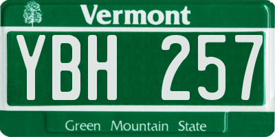 VT license plate YBH257