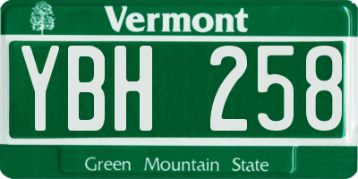 VT license plate YBH258