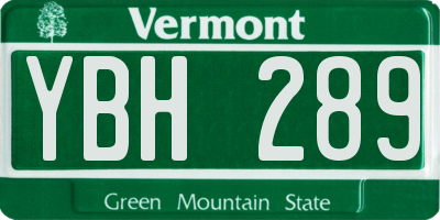 VT license plate YBH289