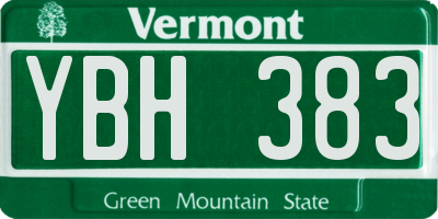 VT license plate YBH383