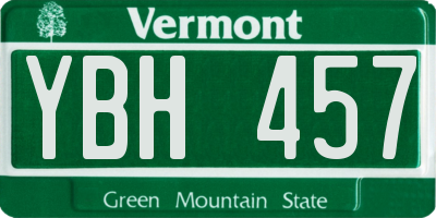VT license plate YBH457