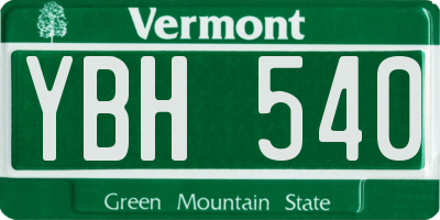 VT license plate YBH540