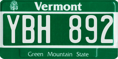 VT license plate YBH892