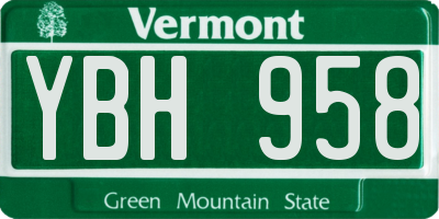 VT license plate YBH958