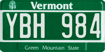 VT license plate YBH984