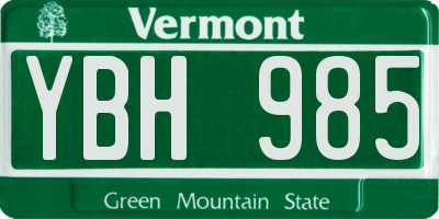 VT license plate YBH985