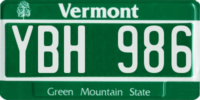 VT license plate YBH986