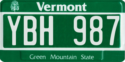 VT license plate YBH987