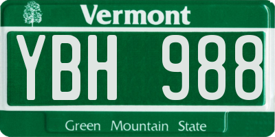 VT license plate YBH988