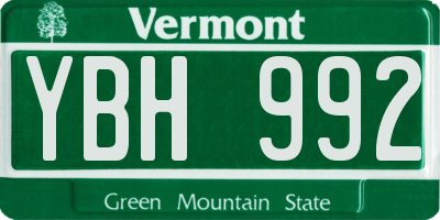 VT license plate YBH992