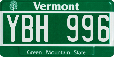 VT license plate YBH996
