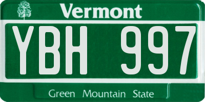 VT license plate YBH997