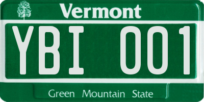 VT license plate YBI001