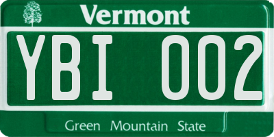 VT license plate YBI002