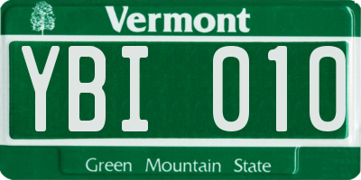 VT license plate YBI010