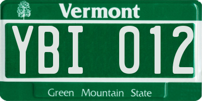 VT license plate YBI012
