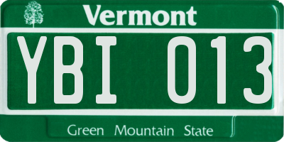 VT license plate YBI013